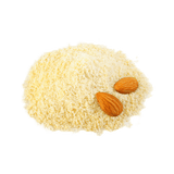 Small pile of Blanched Almond Meal with two whole raw almonds.