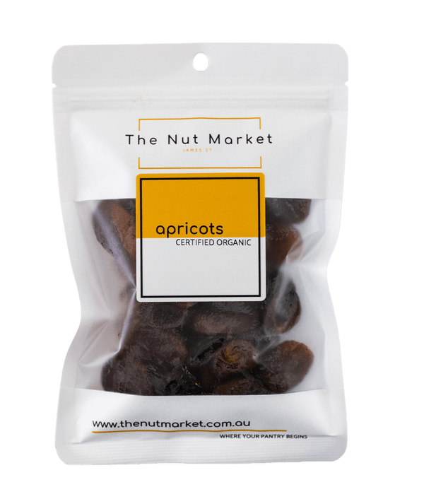 Organic Turkish Dried Apricots in 200g Nut Market bag.