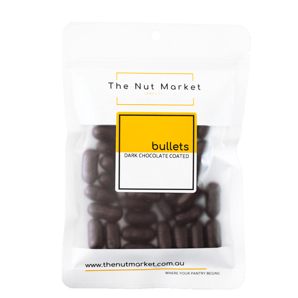 Dark Chocolate Bullets in 200g Nut Market packet..