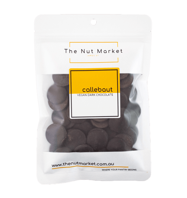 Callebaut 73 % Vegan Dark Chocolate Callets in 200g Nut Market packet.