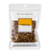 Organic Dried Mulberries in 150g Nut Market bag.