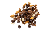 Scattered sultanas and almonds amongst Chocolate Fruit and Nut Mix.