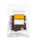Milk Chocolate Macadamias in 180g Nut Market packet.