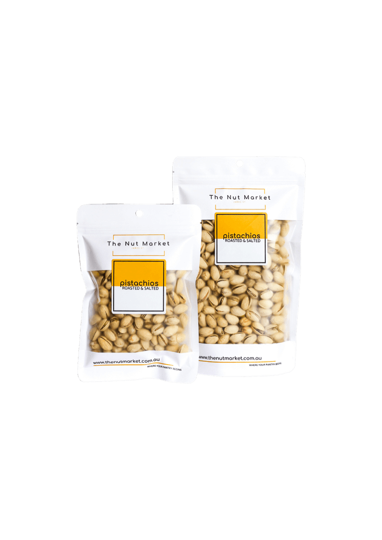 Pistachio Nuts Roasted and Salted in 140g and 330g Nut Market bags.