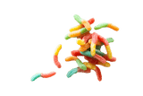 Small scattered pile of Sour Gummy Worms.