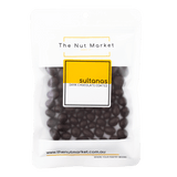 Dark Chocolate Sultanas in 200g  Nut Market packet.
