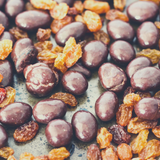 Close up of Dark Chocolate Sultanas.