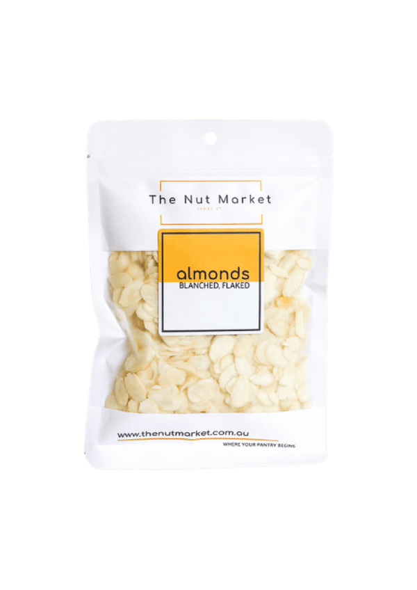Blanched Almond Flakes in 150g Nut Market bag.