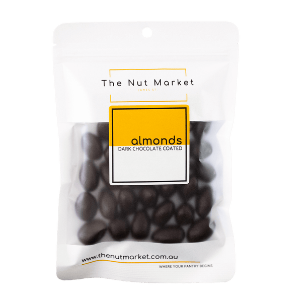 Dark Chocolate Almonds in 200g Nut Market bag.