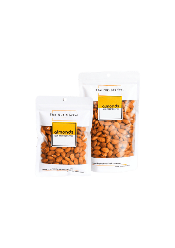 Insecticide Free Almonds in 200g and 500g Nut Market bags.