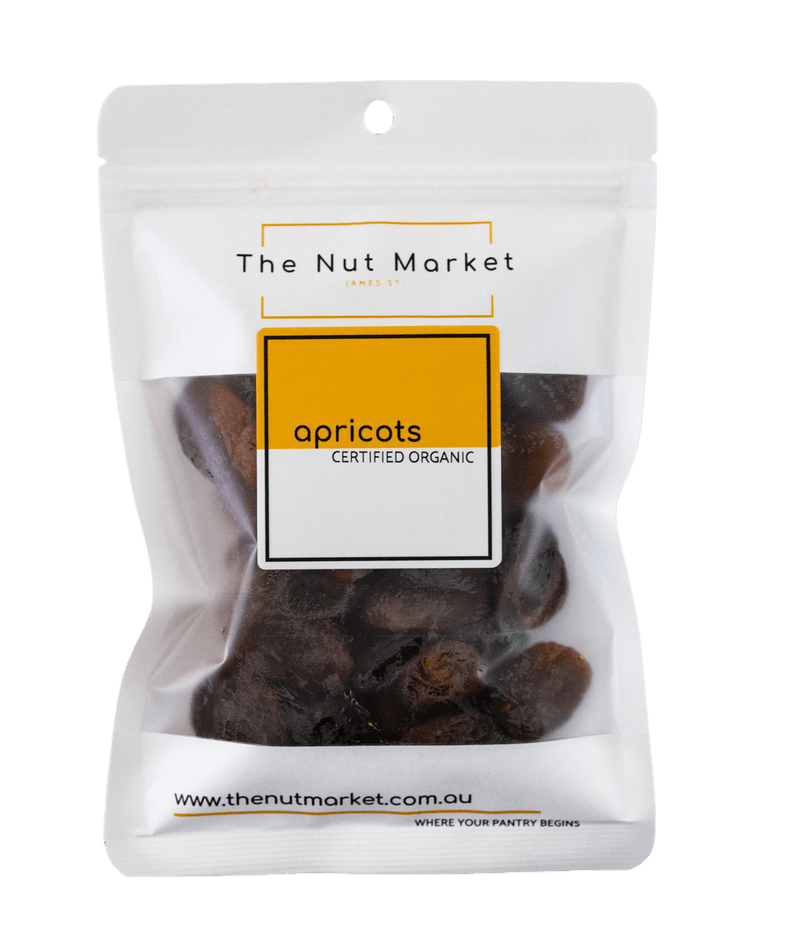 Organic Turkish Dried Apricots in 200g Nut Market bag.