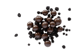 Pile of Dark Chocolate Blueberries with scattered dried blueberries.