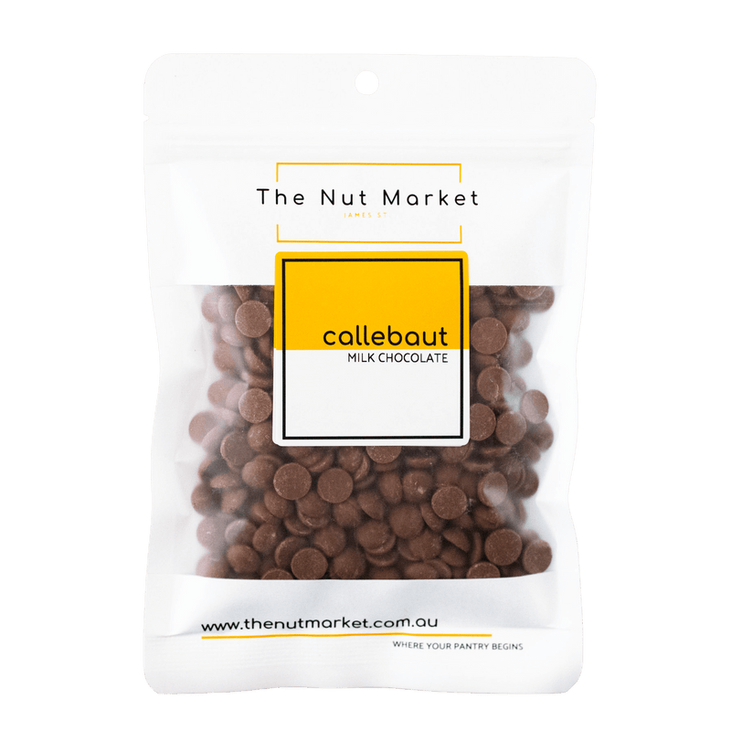 Callebaut Milk Chocolate Callets in 200g Nut Market packet.