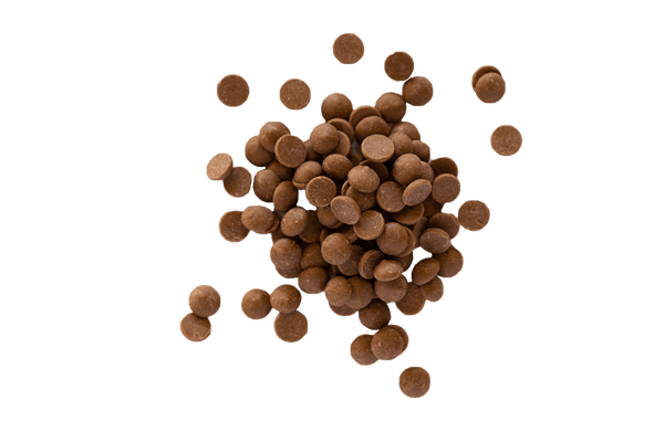 Small scattered pile of Callebaut Milk Chocolate Callets.