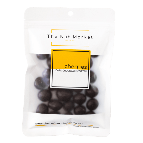 Dark Chocolate Cherries in 200g Nut Market packet.