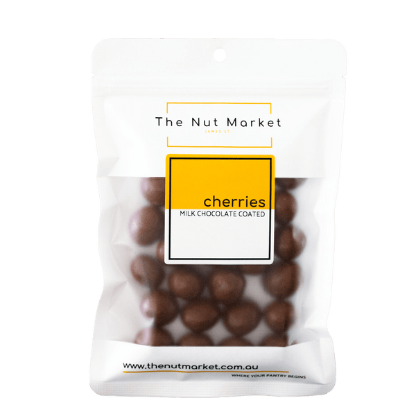 Milk Chocolate Cherries in 200g Nut Market packet.