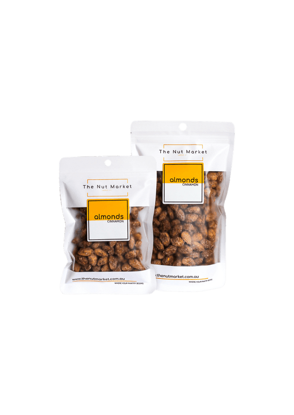 Cinnnamon Almonds in 200g and 500g Nut Market bag. 