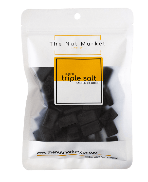 Triple Salted Dutch Licorice in 200g Nut Market packet. 