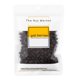 Dark Chocolate Coated Goji Berries in 180g Nut Market packet.