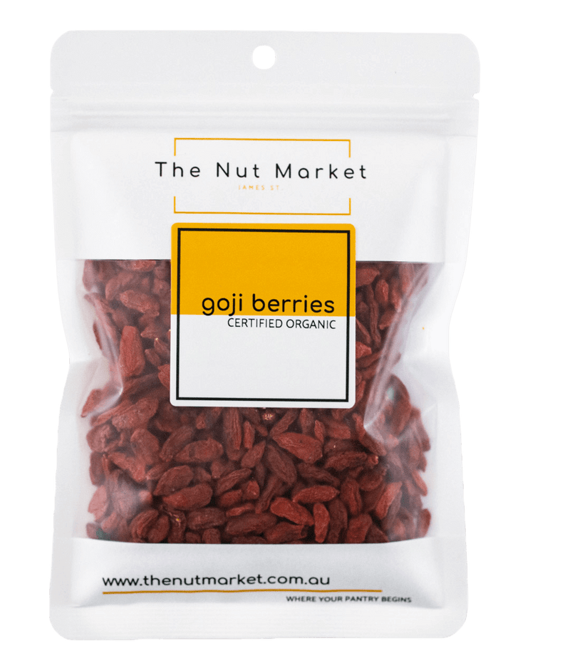 Organic Goji Berries in 150g Nut Market bag.