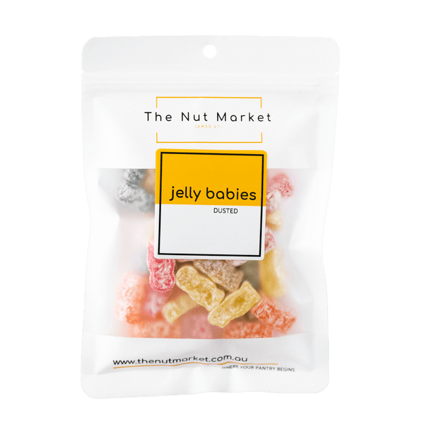 Dusted Jelly Babies Australia in 200g Nut Market packet. 
