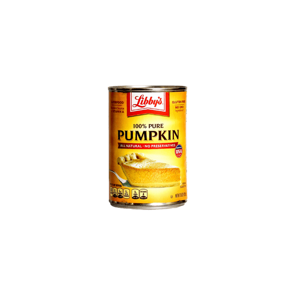 Can of Libby's 100 Pure Pumpkin. 