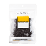 Dark Chocolate Macadamias in 180g Nut Market packet.