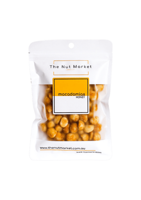 Honey Roasted Macadamias in 150g Nut Market bag. 