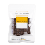 Milk Chocolate Macadamias in 180g Nut Market packet.