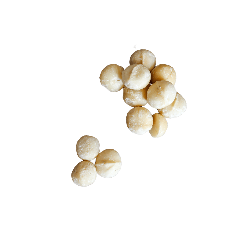 Macadamia Nuts Roasted and Salted in small pile.