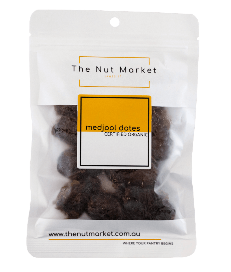 Organic Medjool Dates in 200g Nut Market bag.