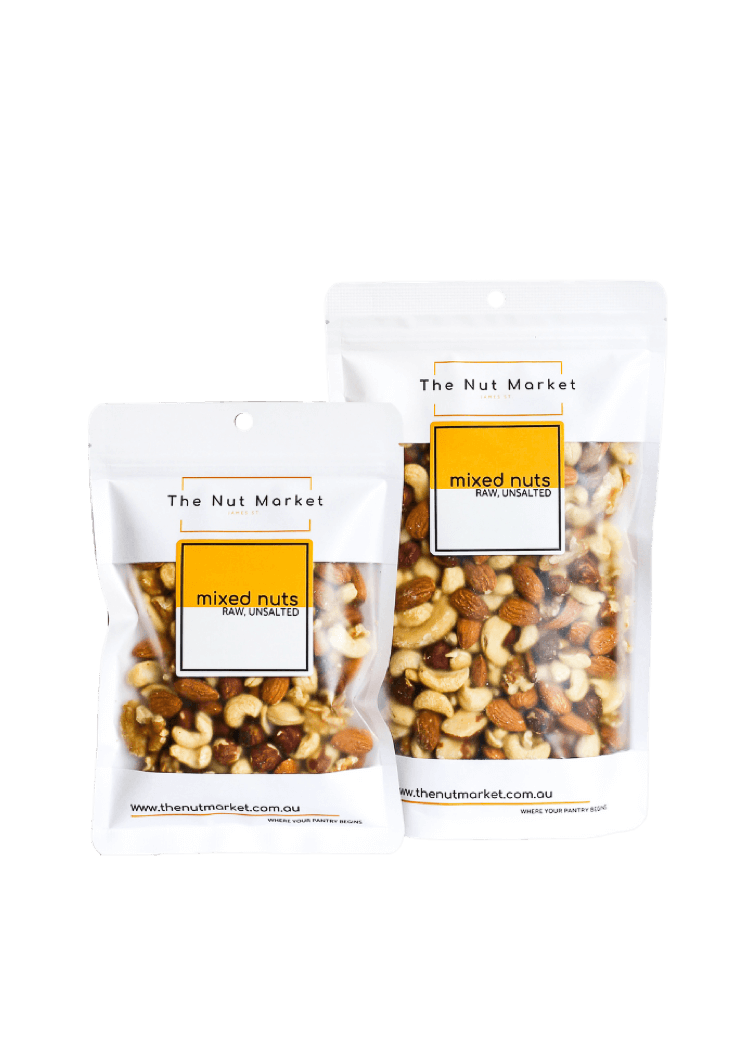 Mixed Raw Nuts in 200g and 500g Nut Market bags.