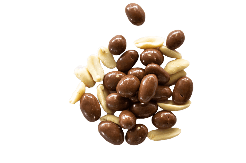 Scattered Milk Chocolate Peanuts with dry roasted peanuts.