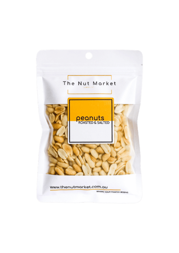 Peanuts Roasted and Salted in 200g Nut Market bag.