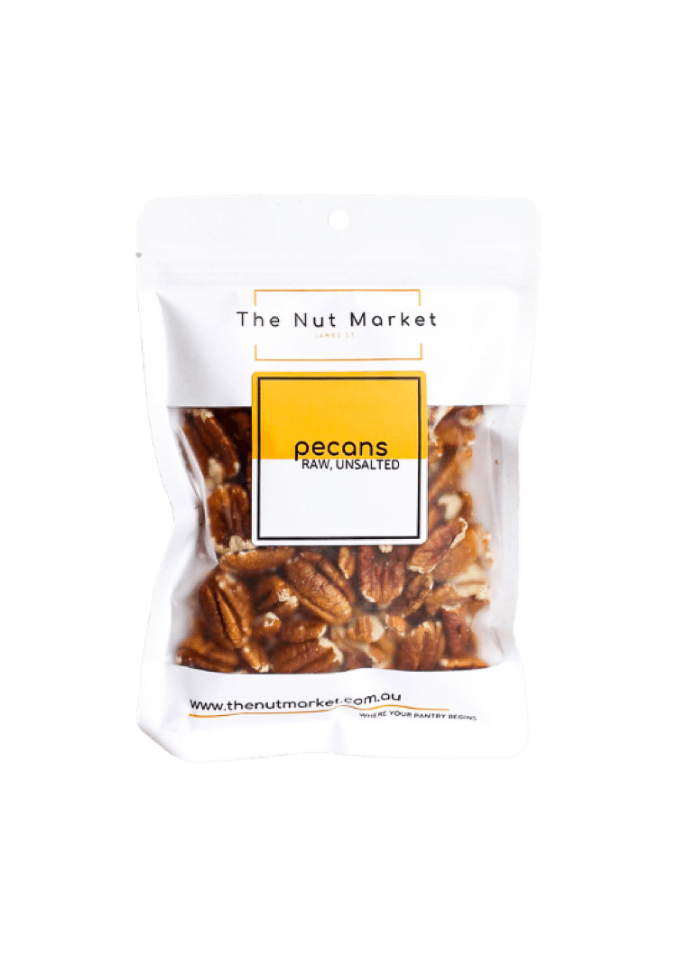 Raw pecans in 200g Nut Market bag. 