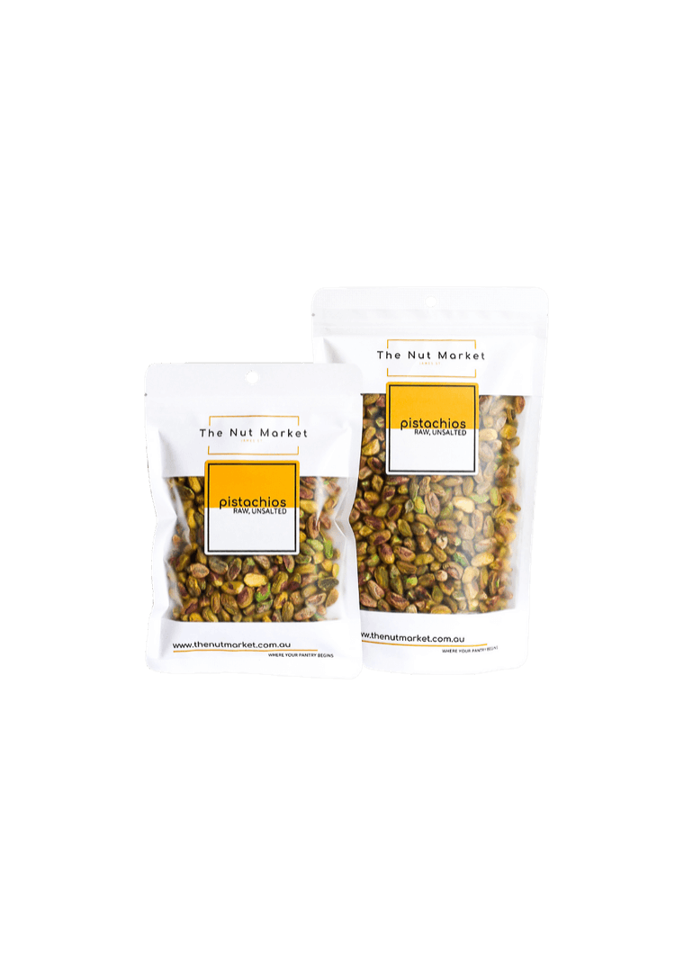 Pistachios Raw unsalted in 180g and 500g Nut Market bag.