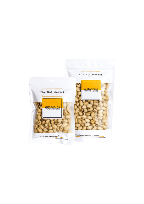 Pistachio Nuts Roasted and Salted in 140g and 330g Nut Market bags.