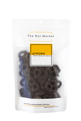 Dark Chocolate Pretzels in 200g Nut Market Packet.