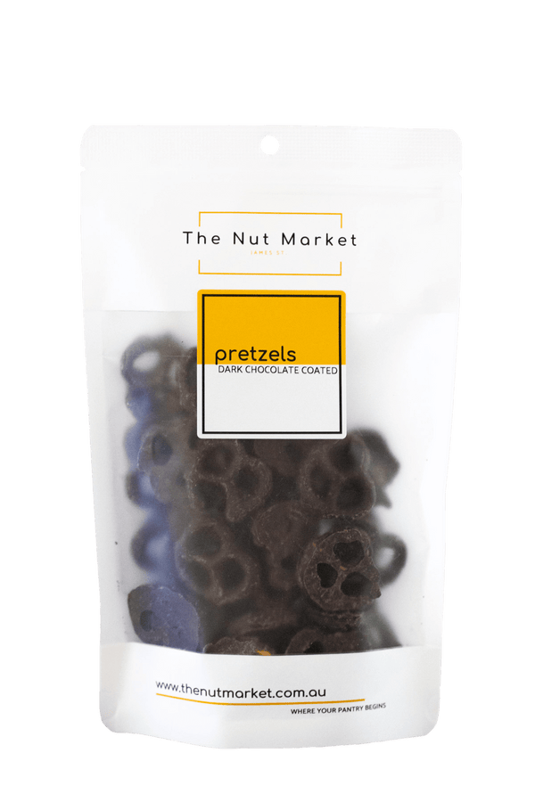 Dark Chocolate Pretzels in 200g Nut Market Packet.