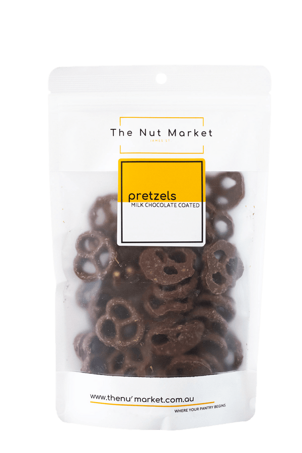 Milk Chocolate Pretzels in 200g Nut Market Packet.