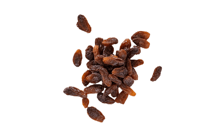 Small scattered pile of Raisins.