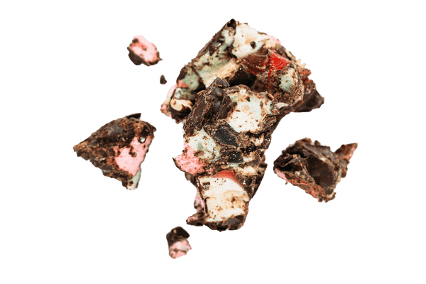 Chunk of Dark Chocolate Rocky Road. 