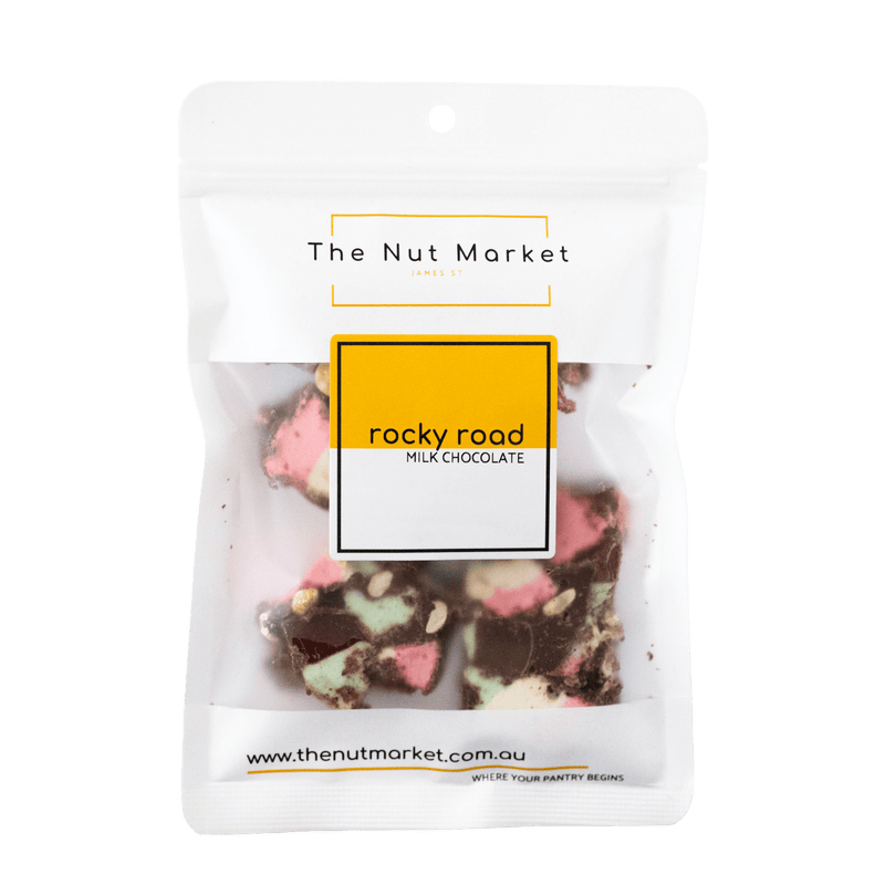Rocky Road Milk Chocolate in 150g Nut Market Packet.