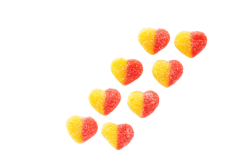 Two diagonal lines of Sour Peach Hearts.