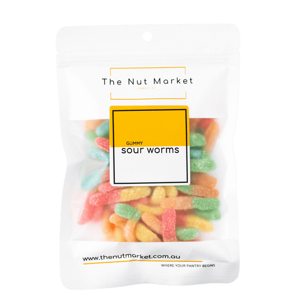 Sour Gummy Worms in 200g Nut Market packet.
