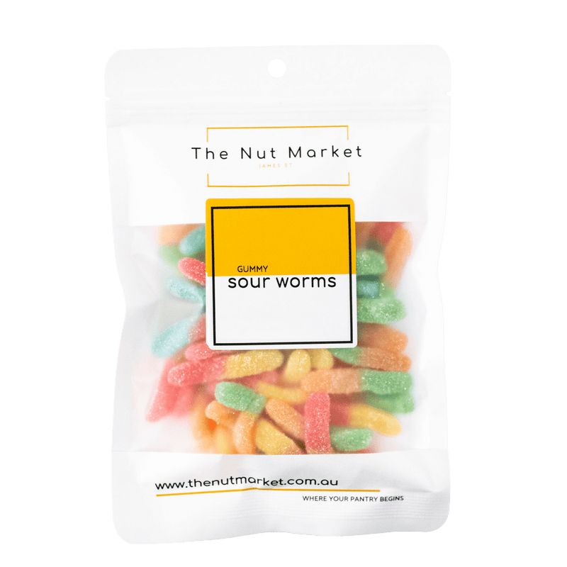 Sour Gummy Worms in 200g Nut Market packet.