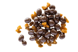 Dark Chocolate coated raisins mixed with raisins.