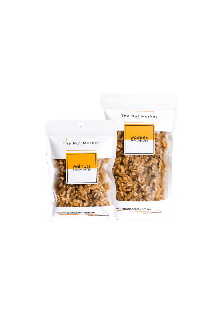 Raw Walnuts in 150g and 400g Nut Market bag.